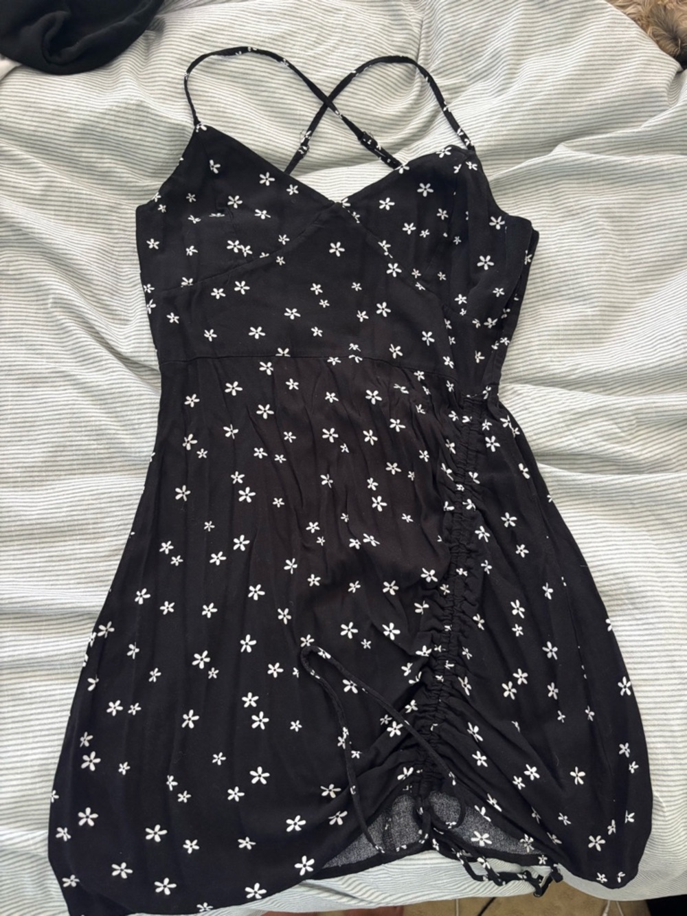 Black Mini Dress with White Floral Print